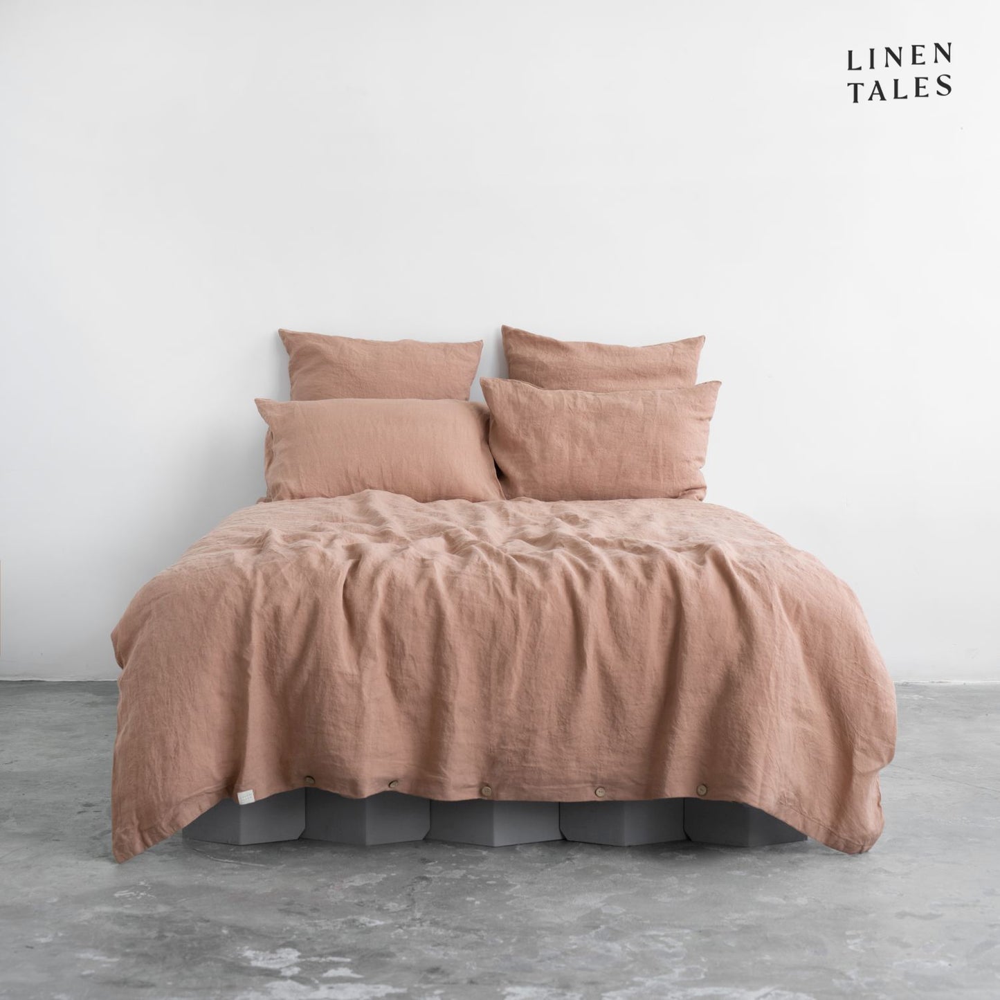 Premium Cafe Creme linen duvet set with matching pillowcases, elegantly styled for a soft and breathable sleep experience.