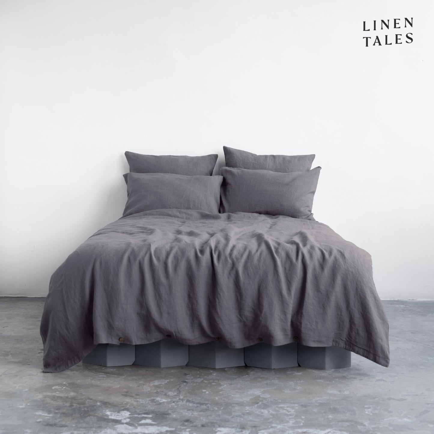 Premium Dark Grey linen duvet set with matching pillowcases, elegantly styled for a soft and breathable sleep experience.