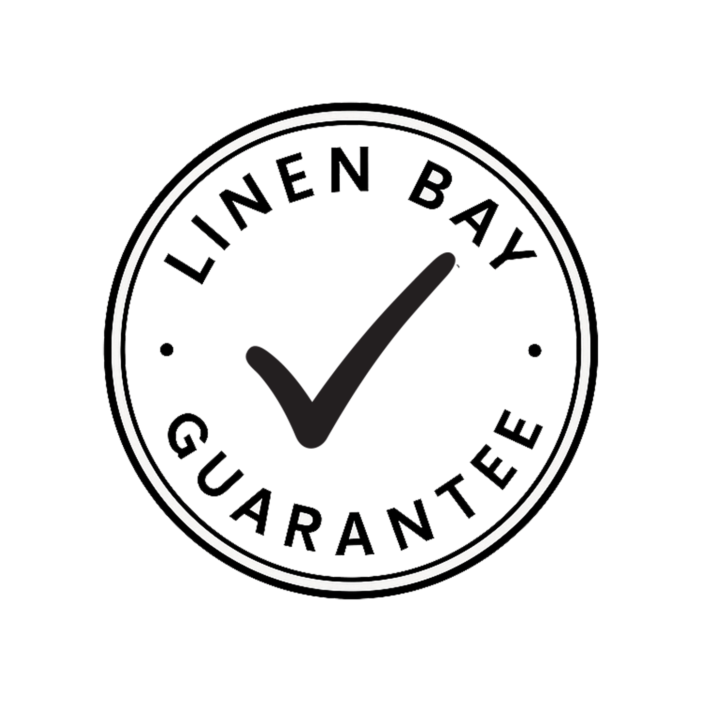 Black circular logo with 'Linen Bay Guarantee' text on a white background