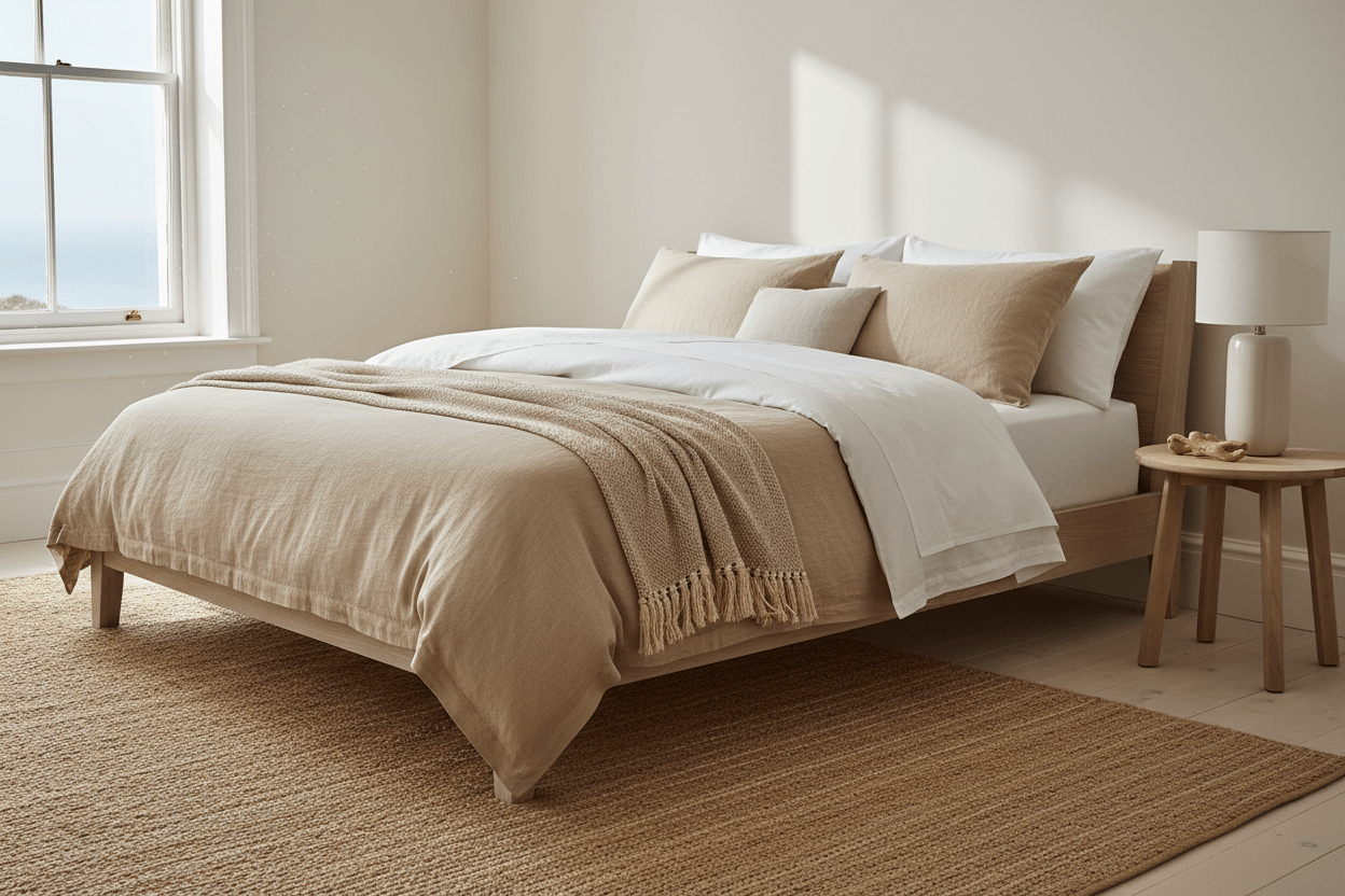 Cotton and linen duvet covers on a stylish bed for UK duvet cover buying guide