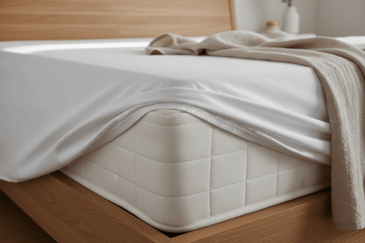 Deep fitted sheet fitting securely around a mattress corner showing correct fitted sheet depth