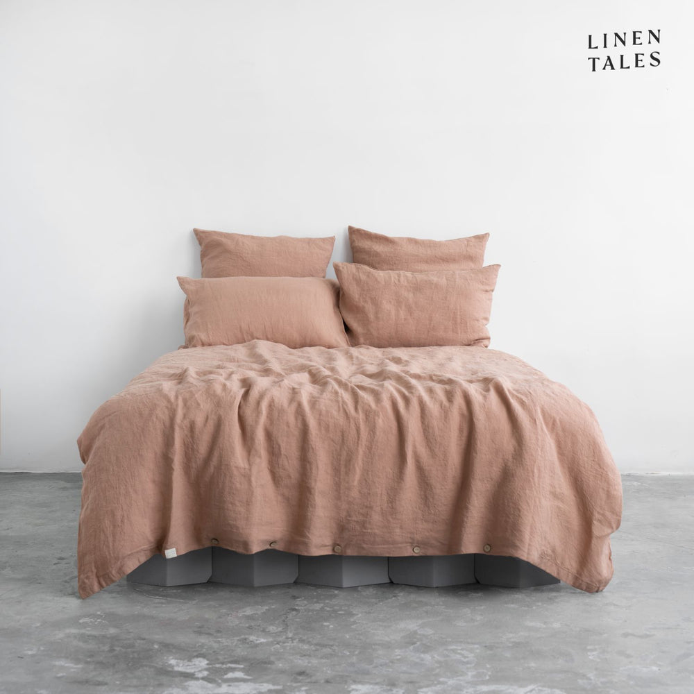 Premium Cafe Creme linen duvet set with matching pillowcases, elegantly styled for a soft and breathable sleep experience.