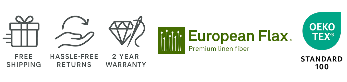 Set of icons and text related to product features and certifications on a green background